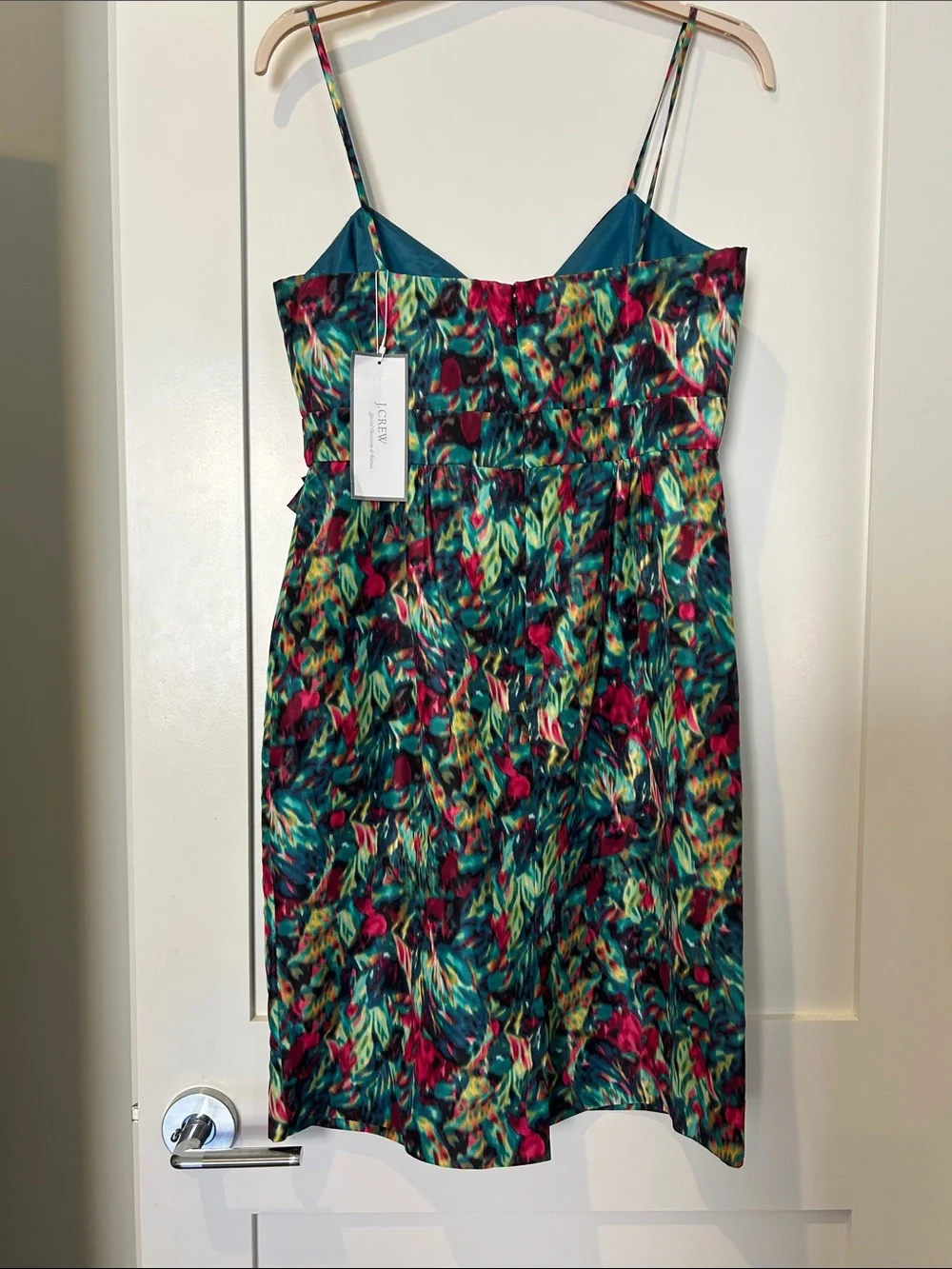 NWT 100% silk J. Crew Collection Green & Pink watercolor dress size 14